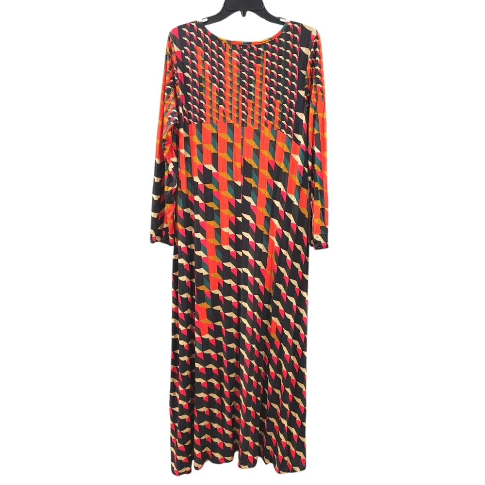 Soft Surroundings Colorful Geometric V-Neck Long Sleeve Maxi Dress Women Size M - Picture 3 of 8